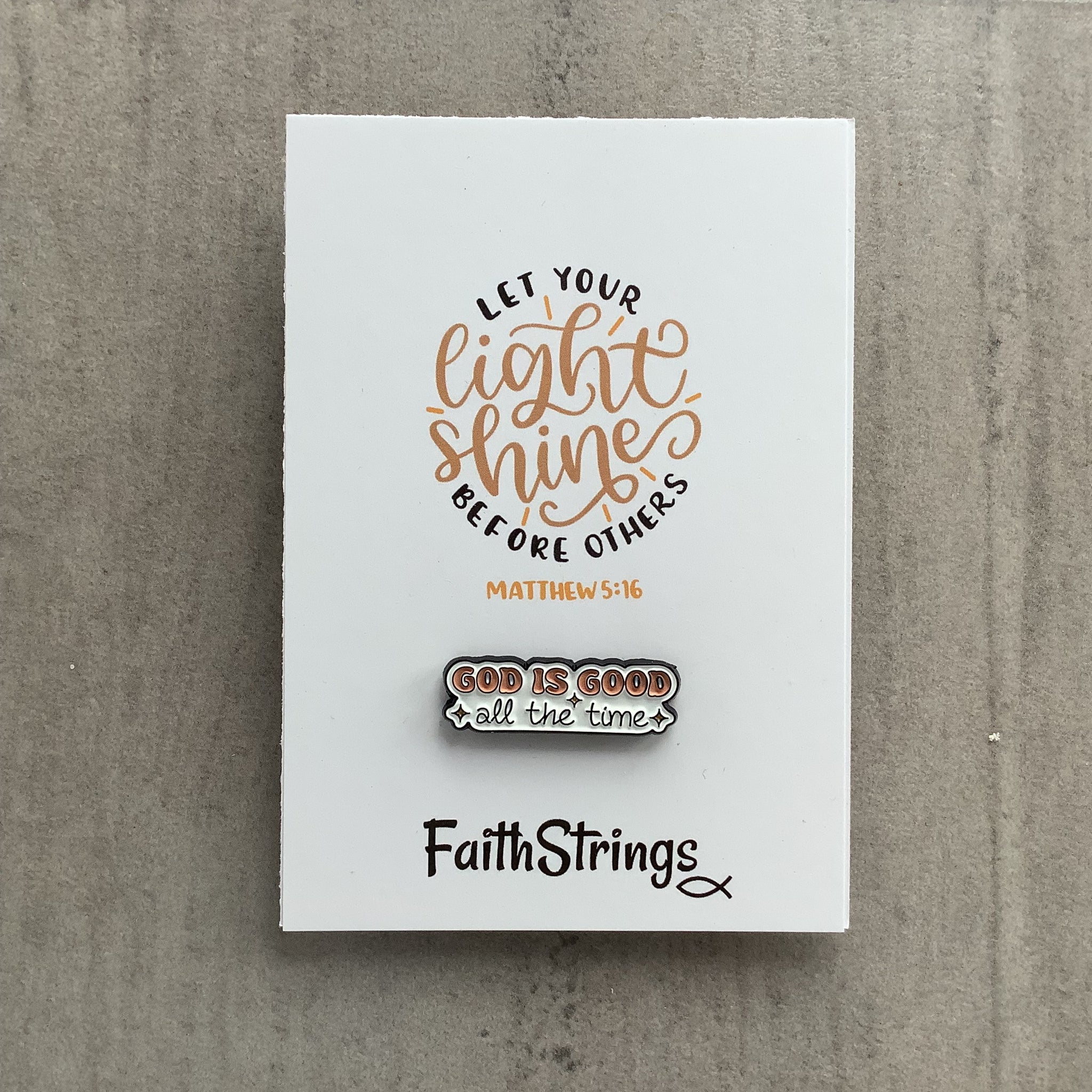 Christian Gift Pin Badge God is Good Religion Faithstrings 