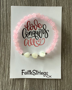 B59 - Pink Bead Shell Heart Bracelet - Wholesale