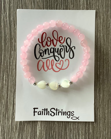 B59 - Pink Bead Shell Heart Bracelet - Wholesale