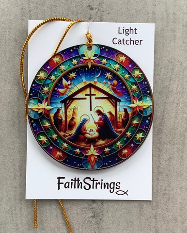 Nativity Light Catcher Christian Gift Christmas Stable Cross
