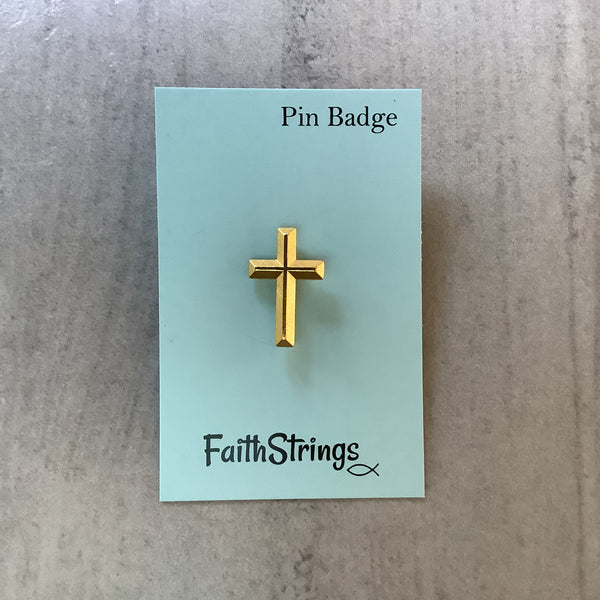 Pin Badge Christian Gift Faithstrings Gold effect Cross Religious