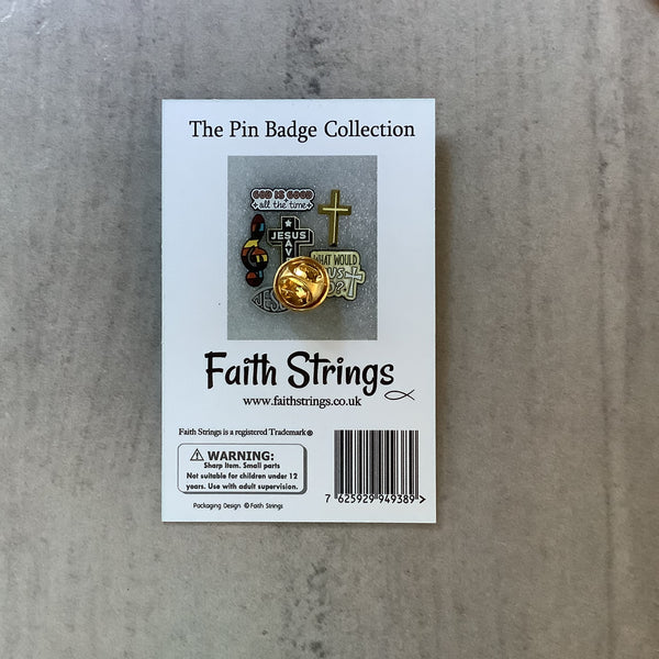 Pin Badge Christian Gift Faithstrings Gold effect Cross Religious