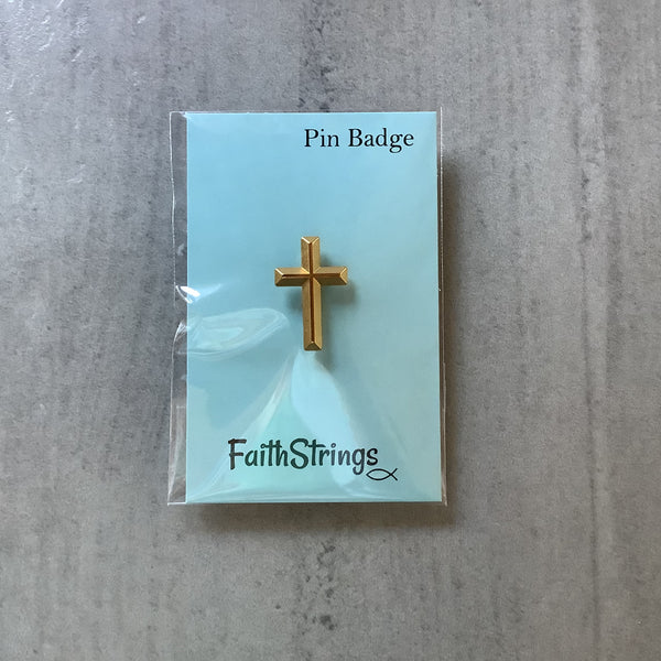 Pin Badge Christian Gift Faithstrings Gold effect Cross Religious