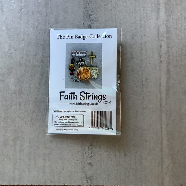 Pin Badge Christian Gift Faithstrings Gold effect Cross Religious