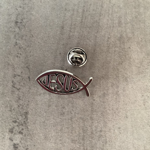Pin Badge Jesus Icthus Silver Metal Christian Gift