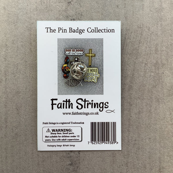 Pin Badge Christian Gift Amazing Grace Silver effect Cross Faithstrings