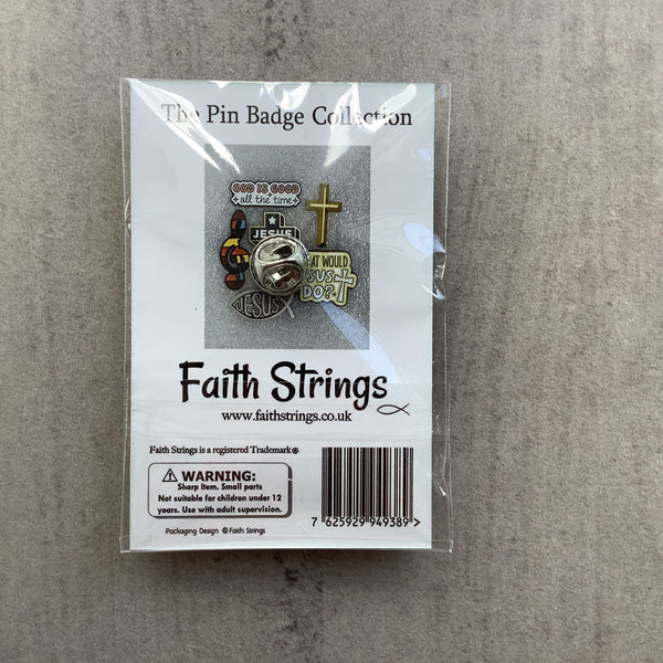 Pin Badge Christian Gift Amazing Grace Silver effect Cross Faithstrings