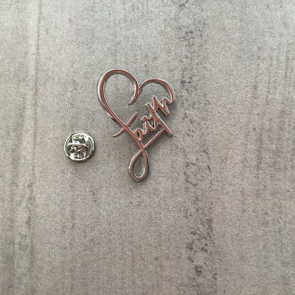 Pin Badge Faith Heart Christian Gift Silver effect Faithstrings
