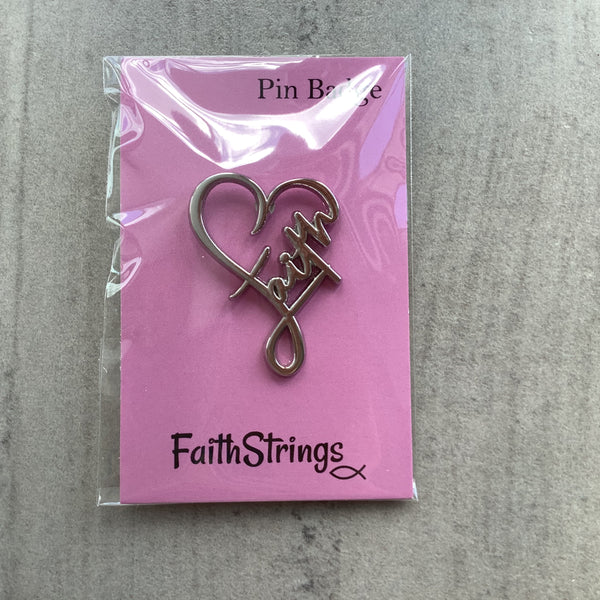 Pin Badge Faith Heart Christian Gift Silver effect Faithstrings