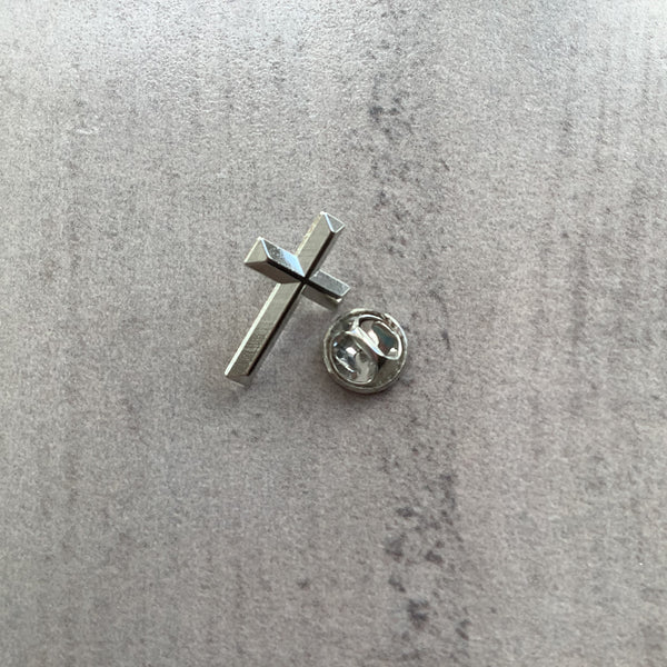 Pin Badge Christian Gift Silver effect Cross God Jesus Religion Faithstrings