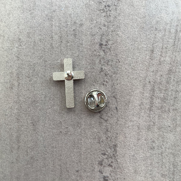 Pin Badge Christian Gift Silver effect Cross God Jesus Religion Faithstrings