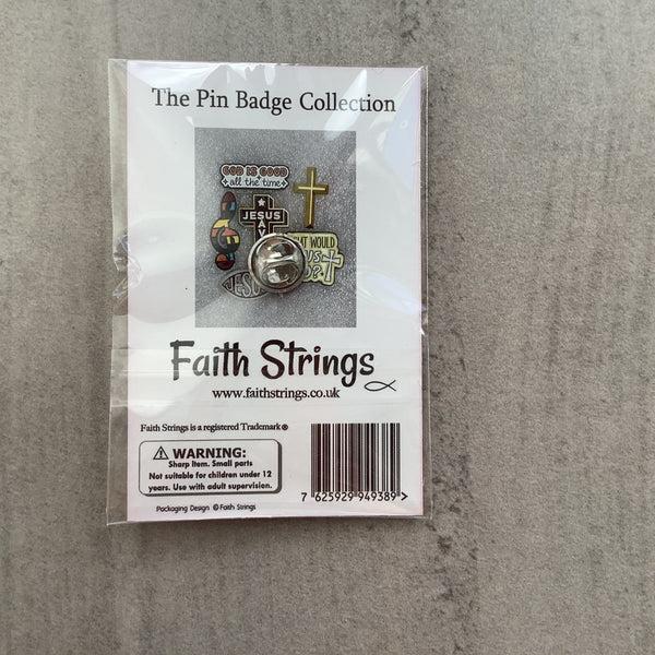 Pin Badge Christian Gift Silver effect Cross God Jesus Religion Faithstrings