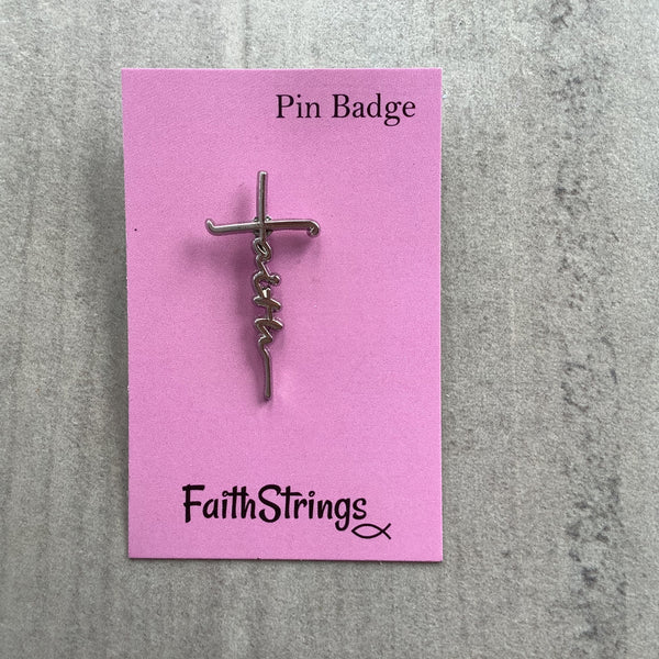 Pin Badge Faith Christian Gift Cross SIlver effect Faithstrings