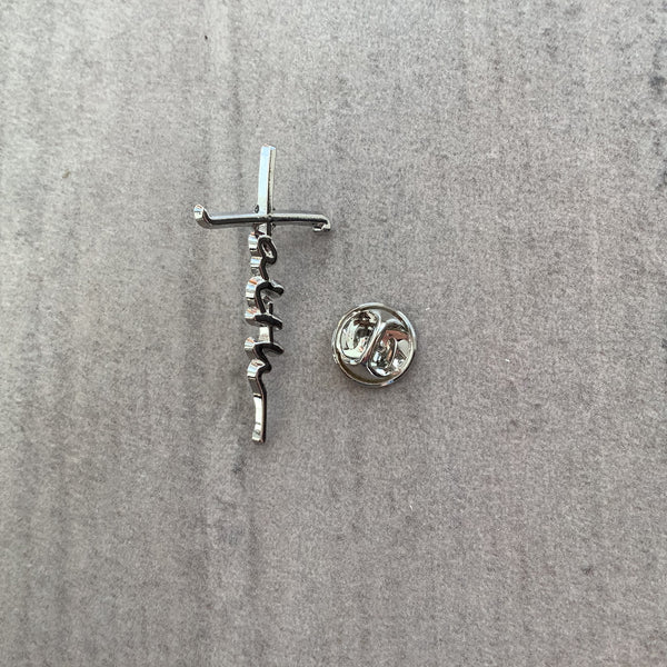 Pin Badge Faith Christian Gift Cross SIlver effect Faithstrings