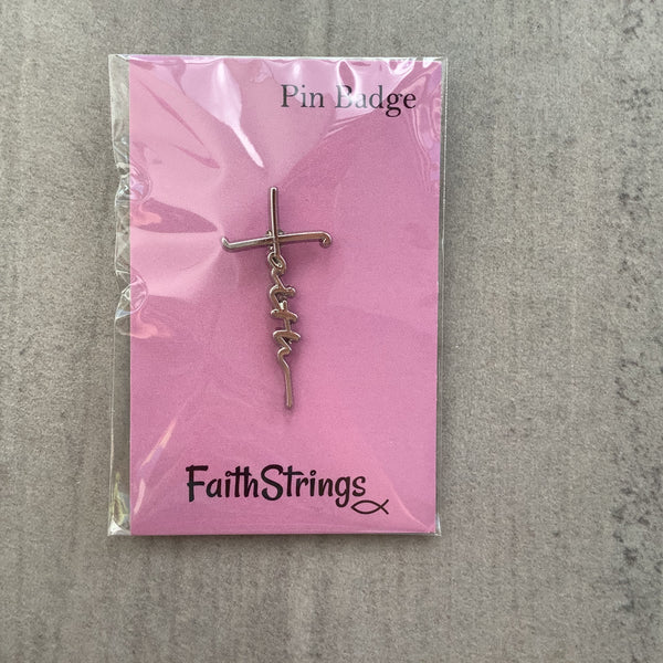 Pin Badge Faith Christian Gift Cross SIlver effect Faithstrings