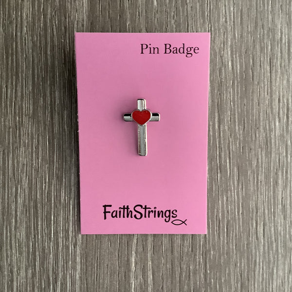 Christian Cross Pin Badge Gift 🎁 Silver Heart Pink 
