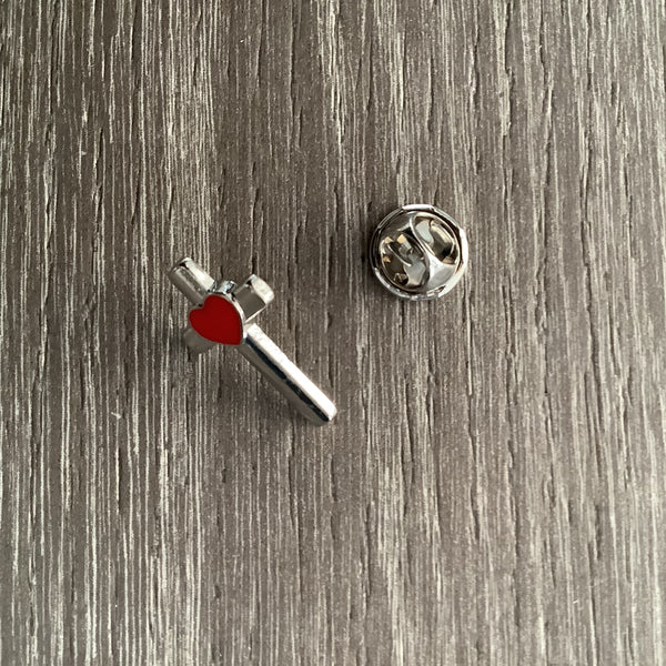 Christian Cross Pin Badge Gift 🎁 Silver Heart Pink 