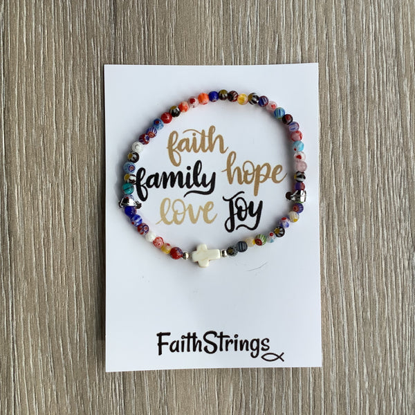 Millefiori Beaded Stretch Bracelet Christian Gift Faithstrings