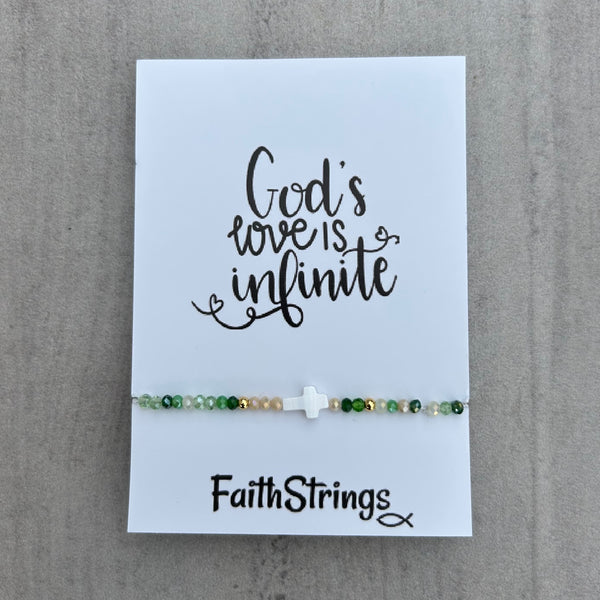 Stretch small bead bracelet Faithstrings Christian cross