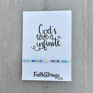 Stretch small bead bracelet Faithstrings Christian cross