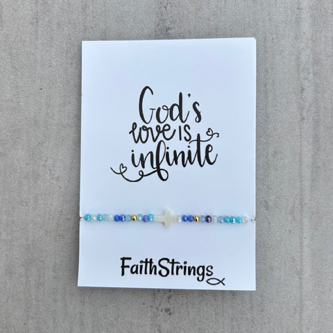 Stretch small bead bracelet Faithstrings Christian cross