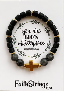 Male Cross Polymer Bead Bracelet You are Gods Masterpiece