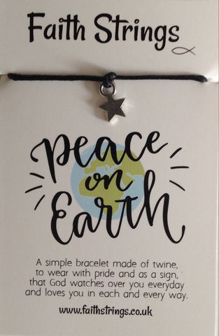 Faithstrings Christian Gift Cord Bracelet Peace on Earth Faith String Wish