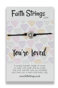 Faithstrings Christian Gift Cord Bracelet Heart You're Loved Faith String Wish