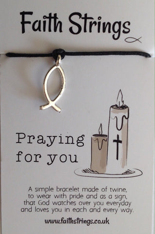 Faithstrings Christian Gift Cord Bracelet Praying for you Icthus Fish Faith String Wish
