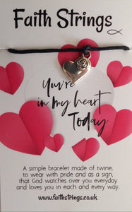 Faithstrings Christian Gift Cord Bracelet You're in my heart today Faith String Wish