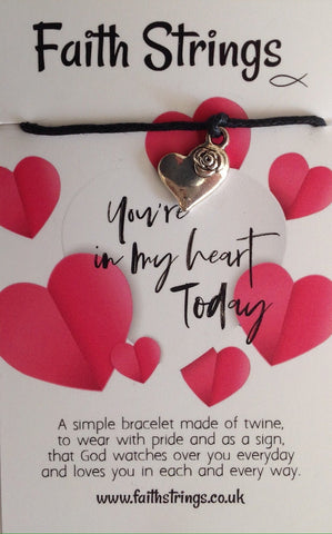 Faithstrings Christian Gift Cord Bracelet You're in my heart today Faith String Wish