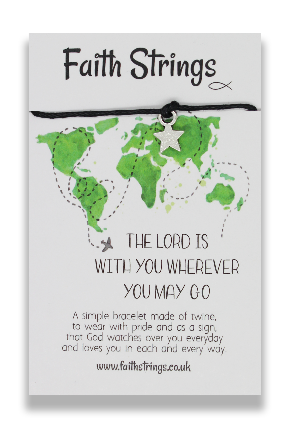 Faithstrings Christian Gift Cord Bracelet Wherever you may go... Faith String Gift Star Charm