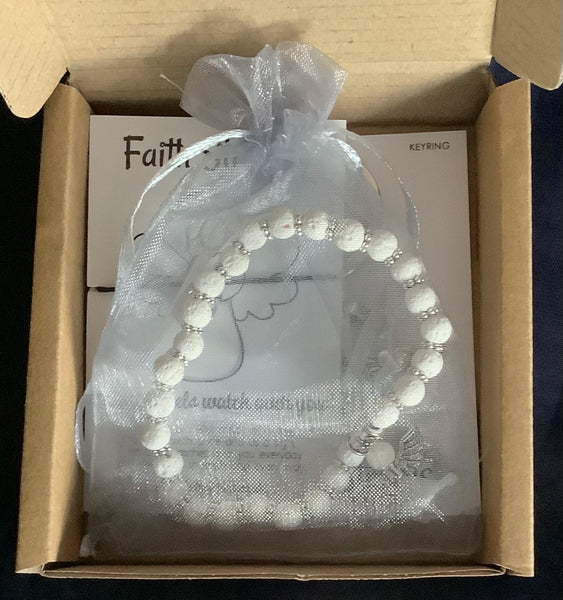 Christian Gift Box White Angel Faithstrings Keyring Bracelet