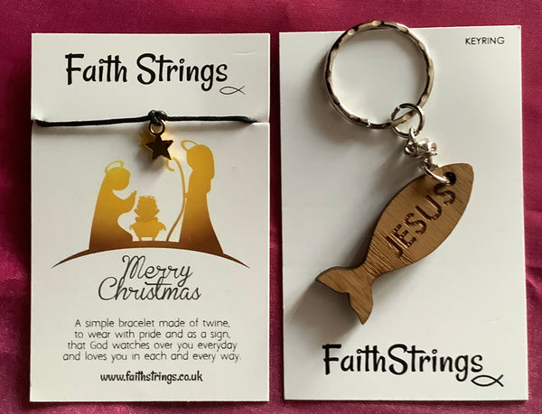 Christian Gift Box Set Merry Christmas Keyring Icthus Fish Star Stable Faithstrings