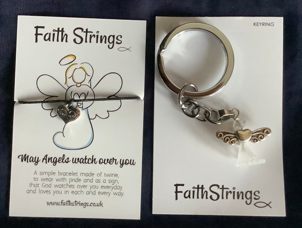 Christian Gift Box White Angel Faithstrings Keyring Bracelet