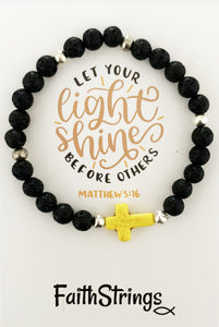B10 - Cross Lava & Tibetan Bead Stretch Bracelet - Wholesale