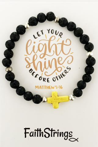 B10 - Cross Lava & Tibetan Bead Stretch Bracelet - Wholesale