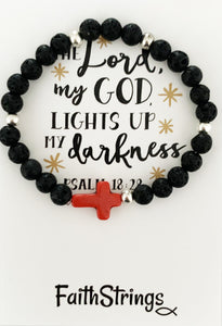 B12  - Cross Lava & Tibetan Bead Stretch Bracelet - Wholesale