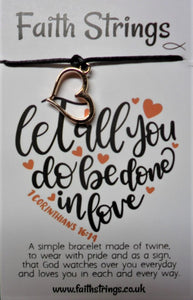 Faithstrings Christian Gift Cord Bracelet Let all you do be done in love Heart Faith String