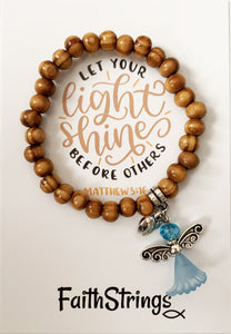 Let Your Light Shine Before Others Christian Teenage Angel Wood Bead Bracelet