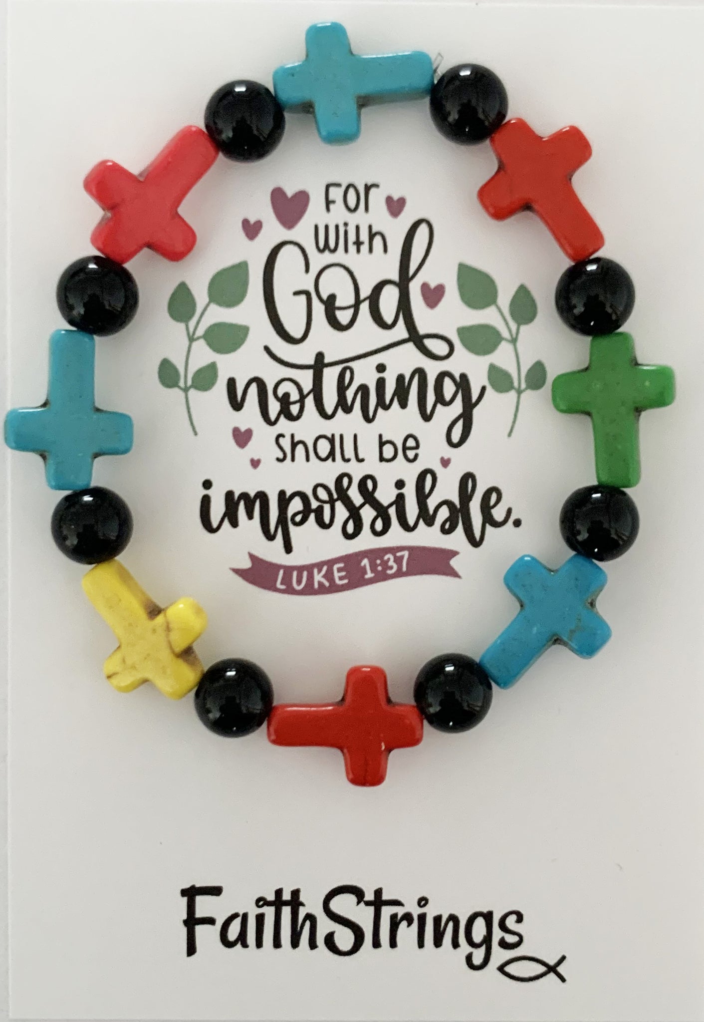 Multicolored Christian Gift Cross Bead Stretch Bracelet Faithstrings Christian Gift God Impossible