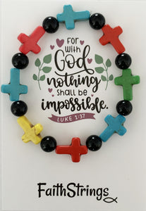 Multicolored Christian Gift Cross Bead Stretch Bracelet Faithstrings Christian Gift God Impossible