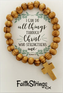 I can do all things through Christ who strengthens me Christian Cross Wood Bead Bracelet