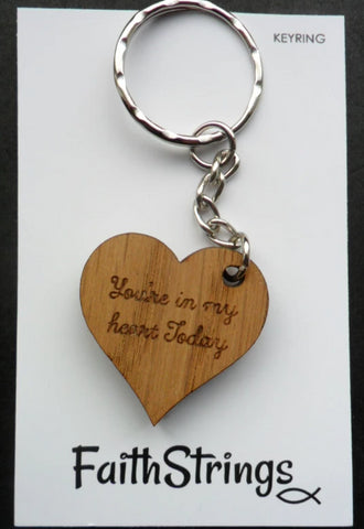 Keyring Wood -You're in my heart today  - Christian Gift Faithstrings