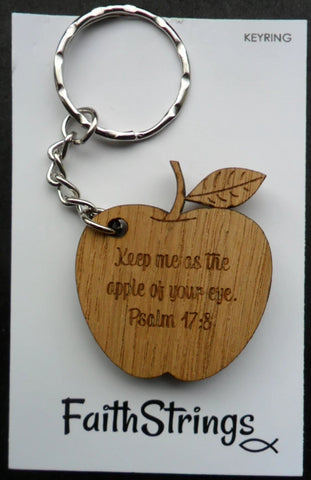 Keep Keyring Wood - me as the apple of your eye - Christian Gift Faithstrings