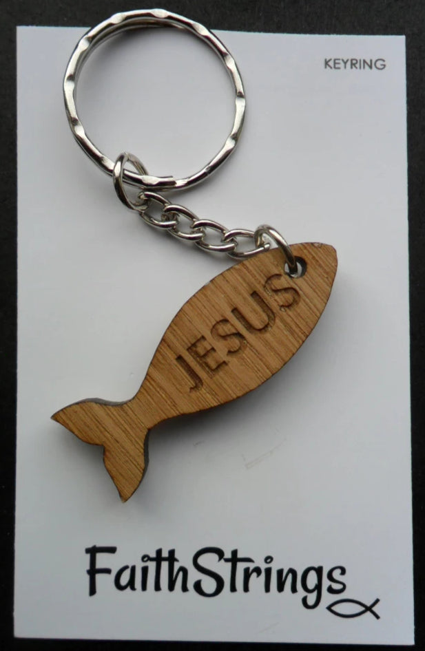 Keyring Wood Jesus Christian Gift Faithstrings