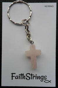 Keyring - Rose Quartz Cross - Christian Gift Faithstrings