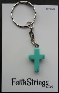 Keyring - Turquoise Coloured Cross - Christian Gift Faithstrings