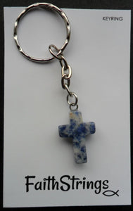 K8 - Blue Marbled Quartz Cross - Keyring - Wholesale