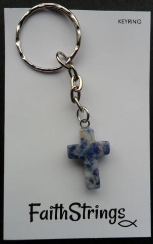 Blue Marbled Quartz Cross Keyring - Wholesale